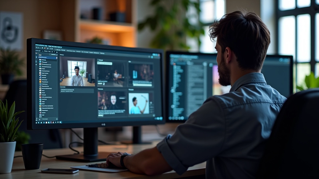 Estúdio de design de motion moderno com monitores mostrando animações web