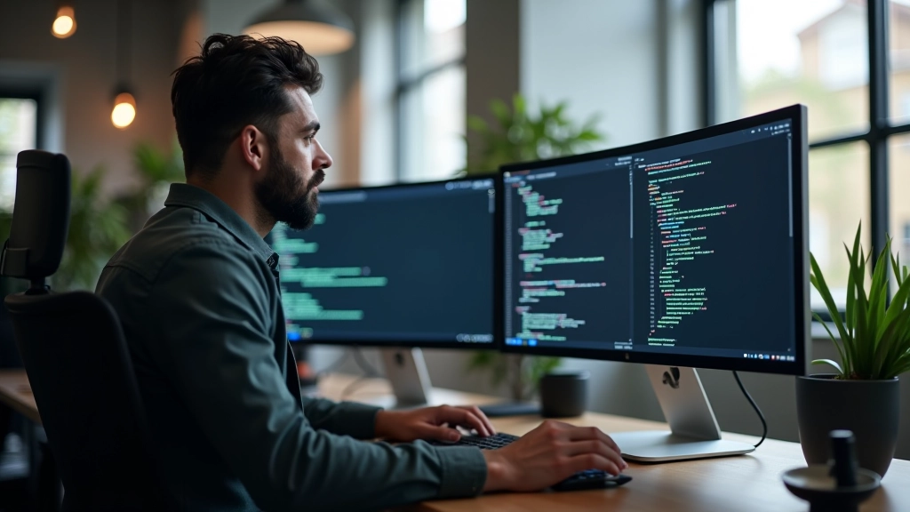 Designer trabalhando em animações web usando ferramentas de desenvolvimento, com código CSS visível no monitor